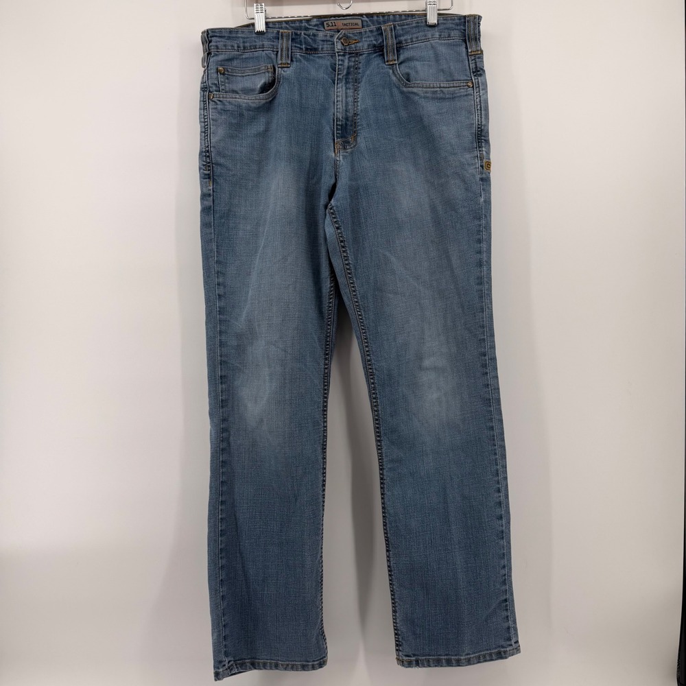 5.11 Tactical Defender-Flex Straight Leg Jeans Mens 36x32 Medium Wash Blue Denim